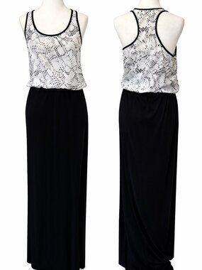Tart | Black & White Snake Print Racerback Maxi Dress | Medium